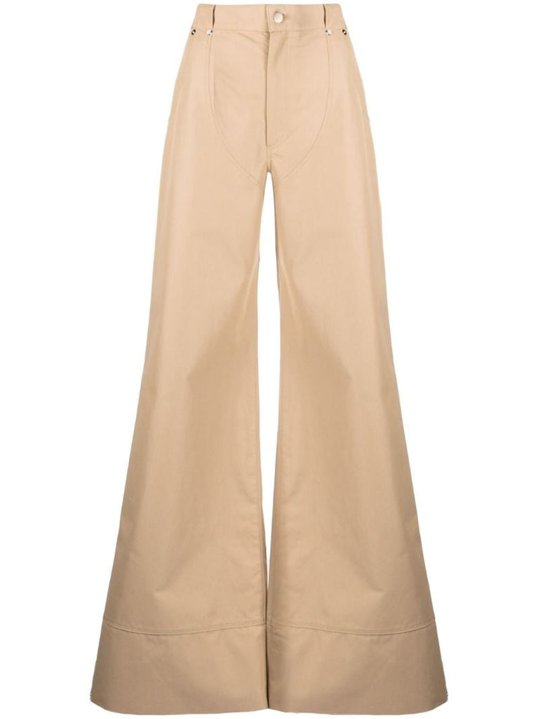 Brown Flared Cotton Trousers