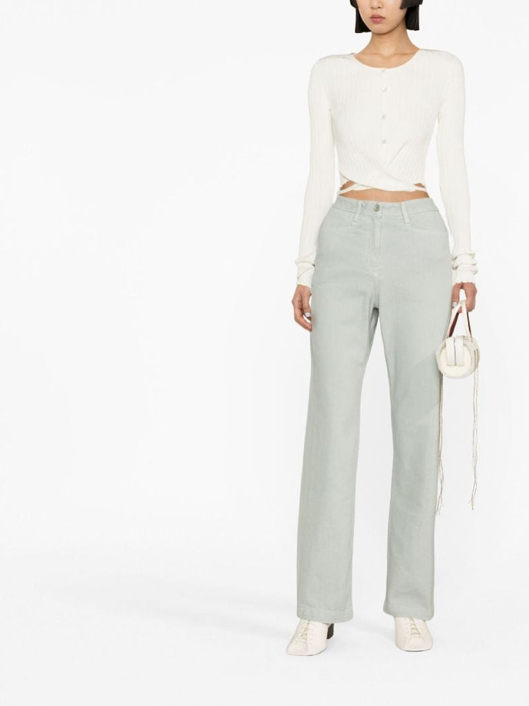 White Ribbed Wrap Cardigan