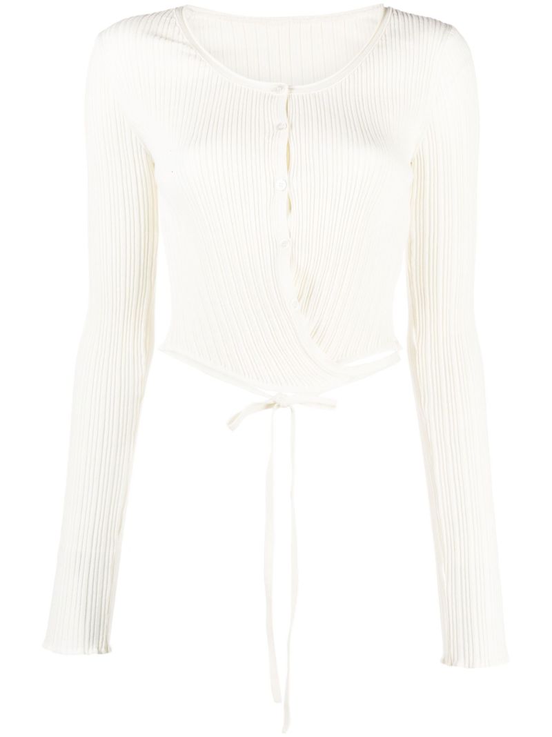 White Ribbed Wrap Cardigan