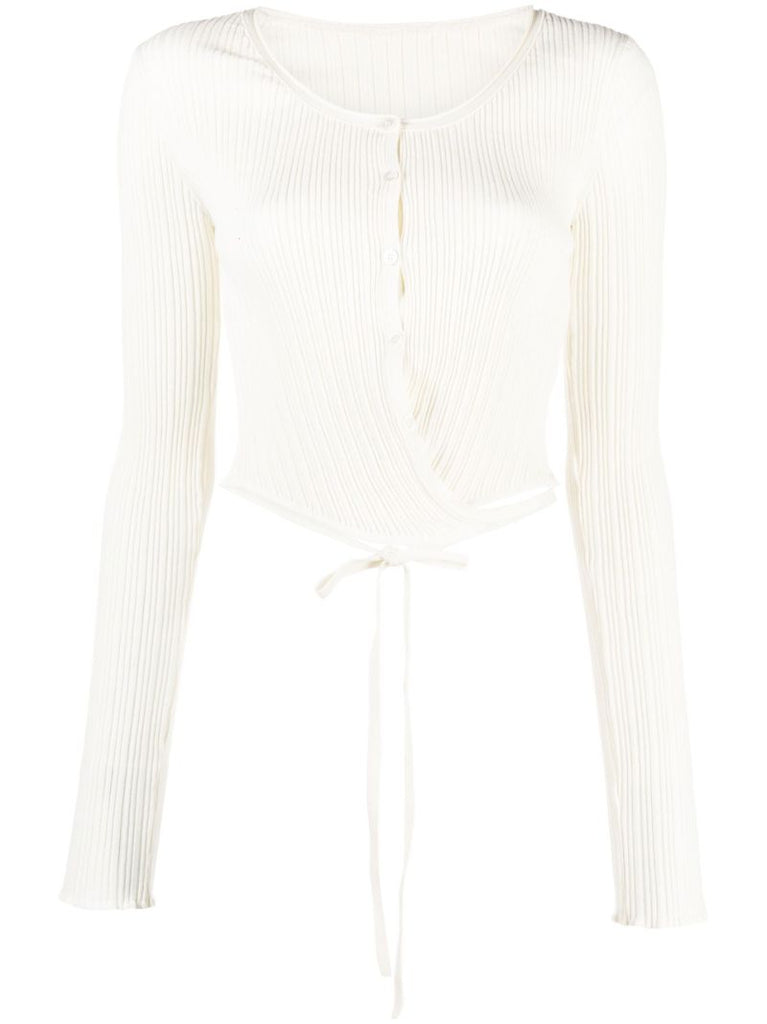 White Ribbed Wrap Cardigan
