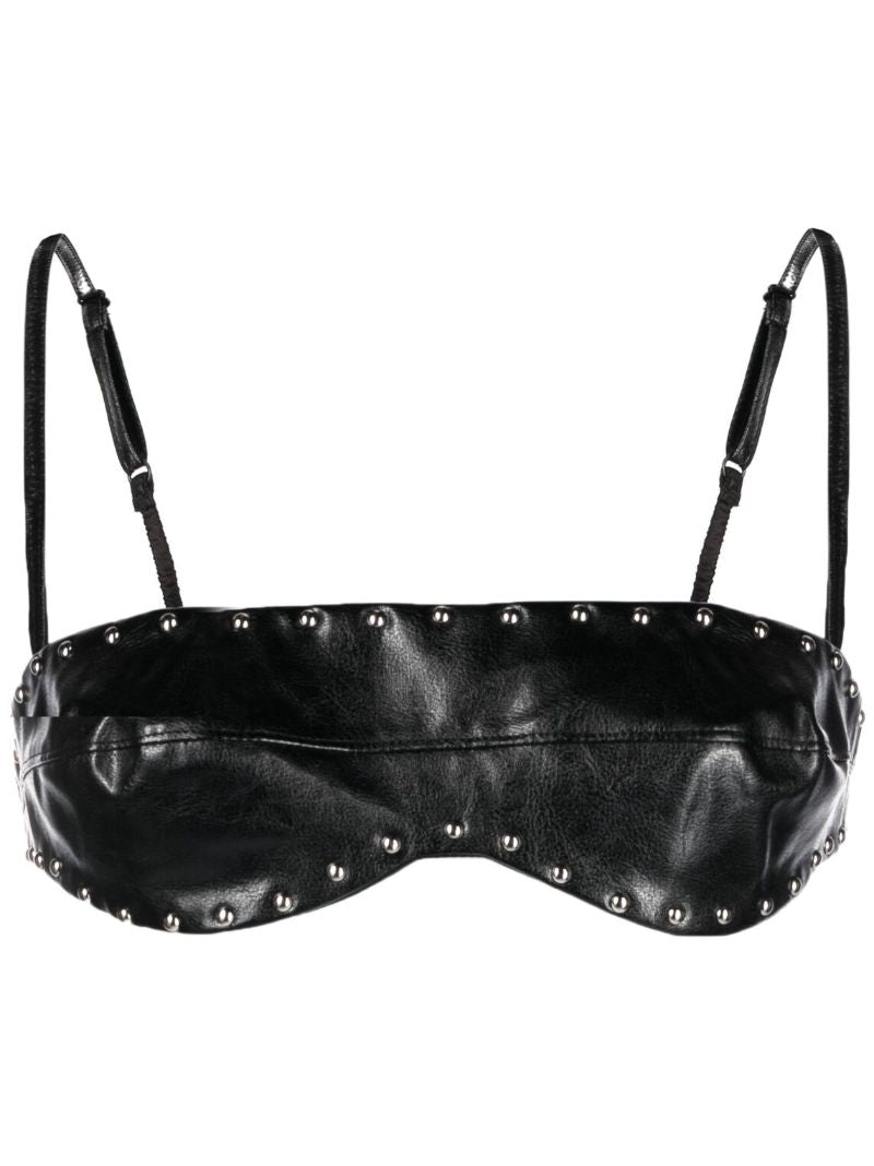 Black Studded Faux-leather Bra Top