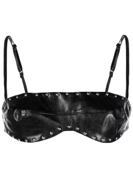Black Studded Faux-leather Bra Top