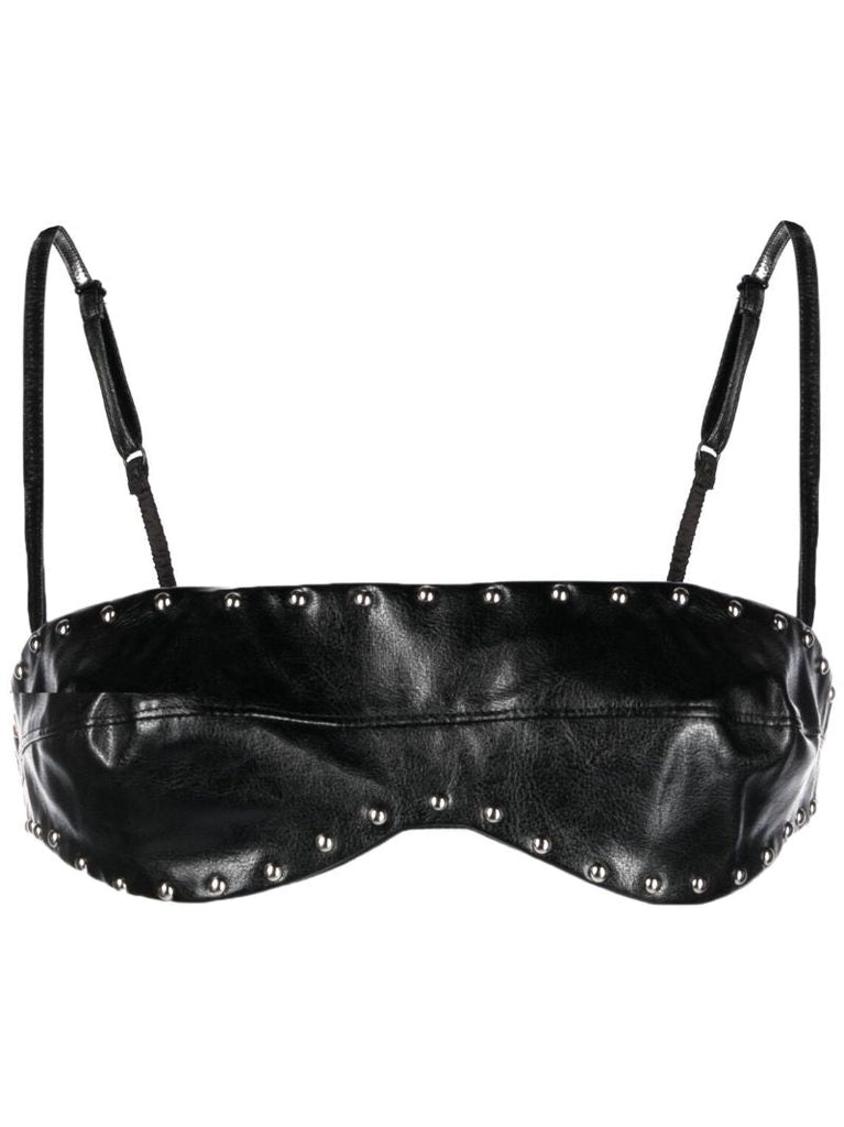 Black Studded Faux-leather Bra Top