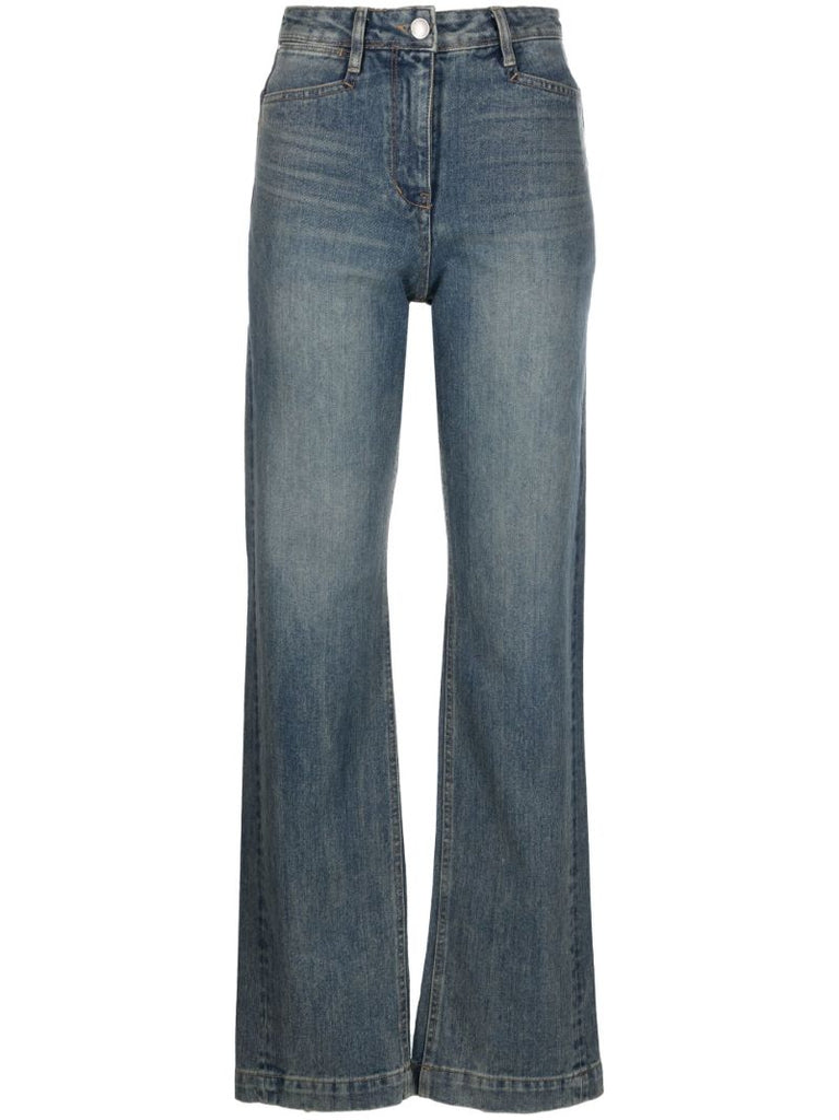 Blue High-waisted Straight Leg Jeans