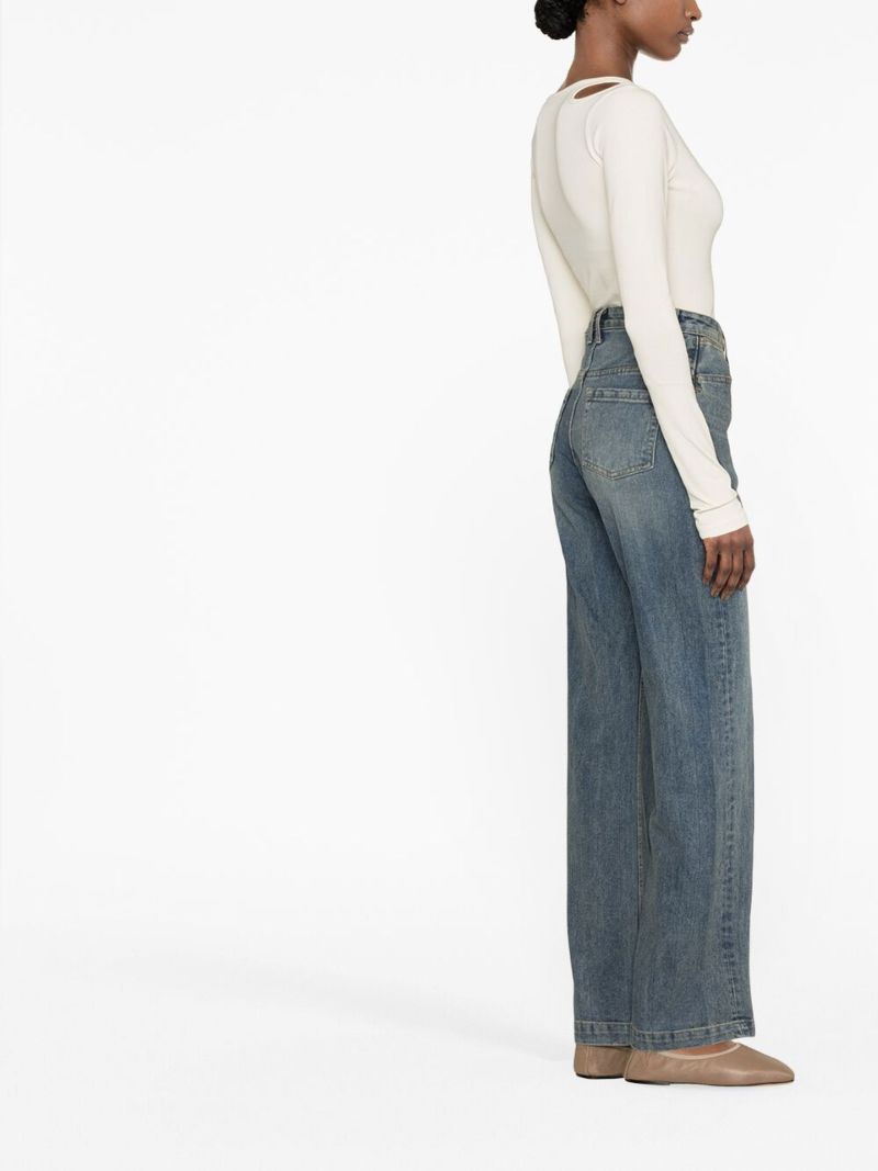 Blue High-waisted Straight Leg Jeans