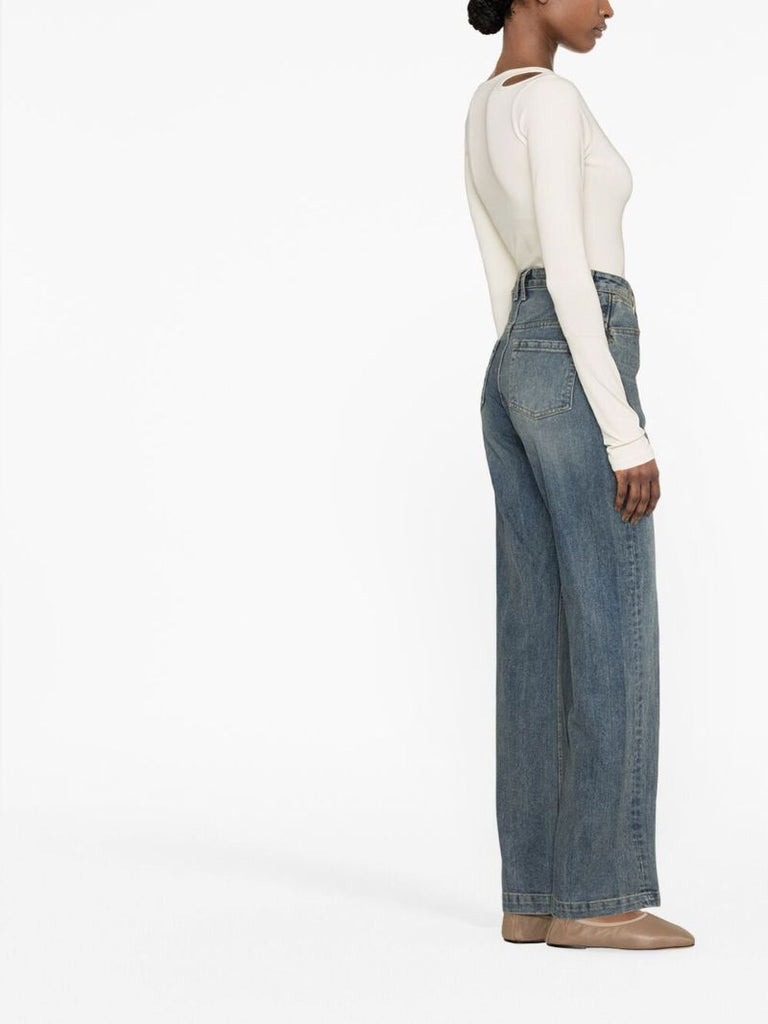 Blue High-waisted Straight Leg Jeans