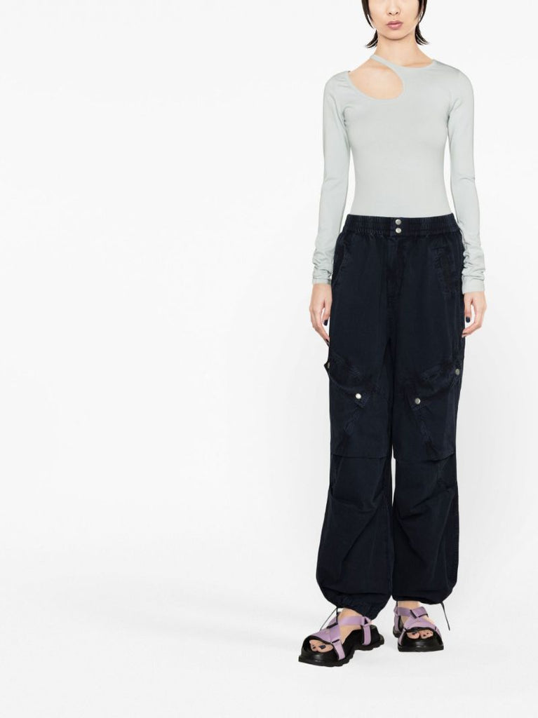 Blue Cut-out Long Sleeve T-shirt