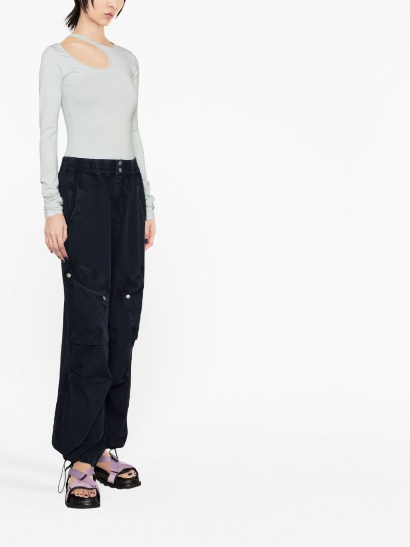 Blue Cut-out Long Sleeve T-shirt