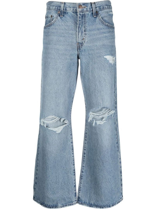 Blue Baggy Bootcut Distressed Jeans
