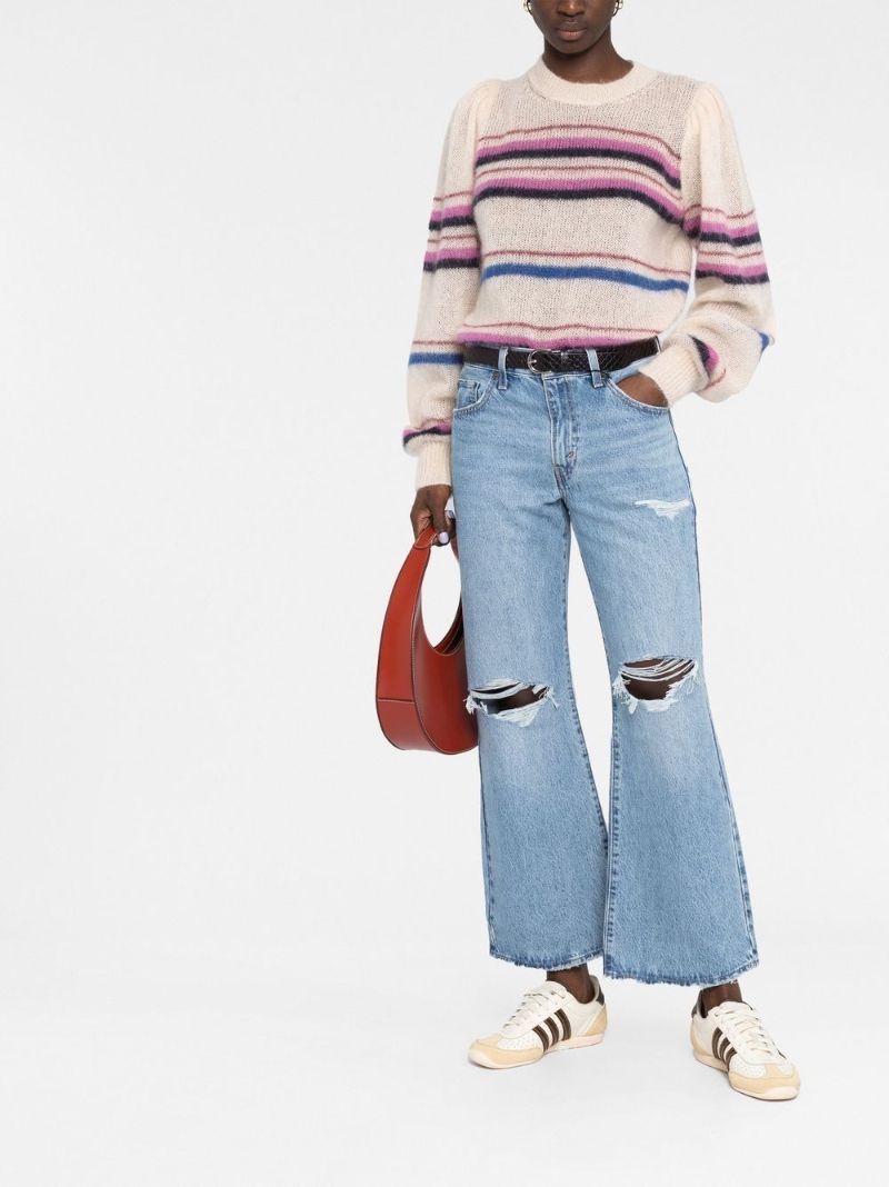 Blue Baggy Bootcut Distressed Jeans