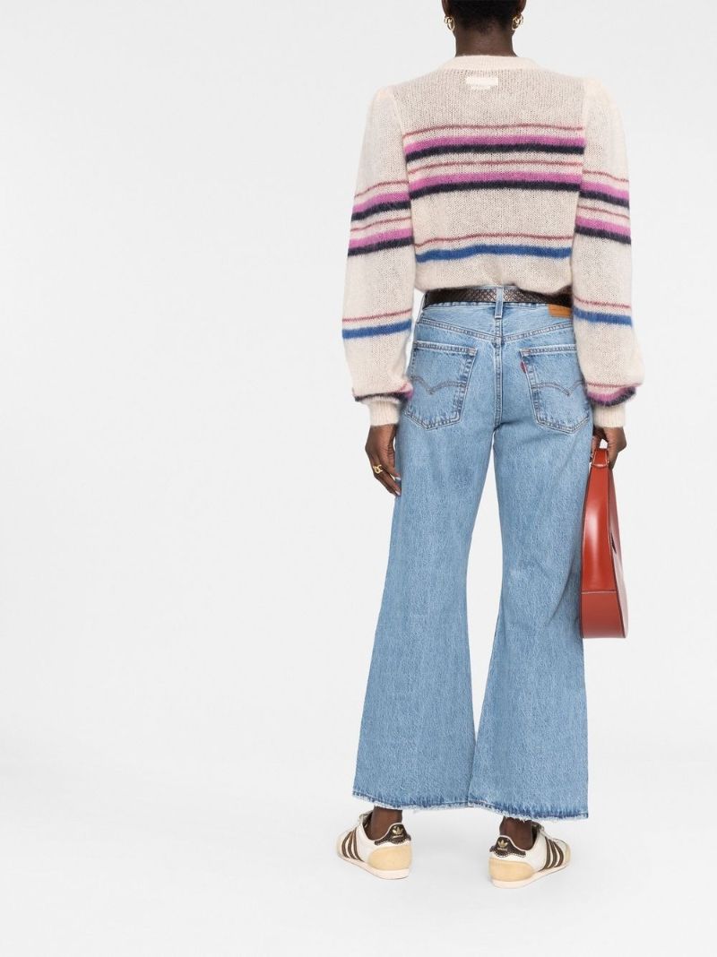 Blue Baggy Bootcut Distressed Jeans