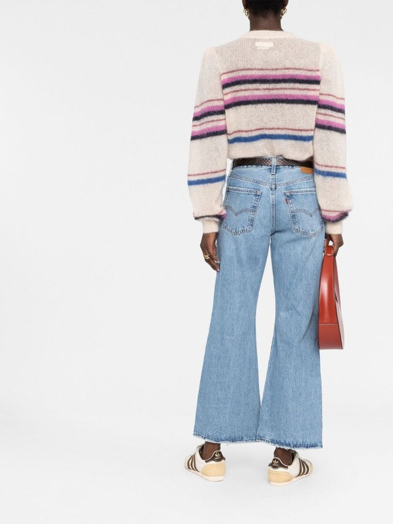Blue Baggy Bootcut Distressed Jeans