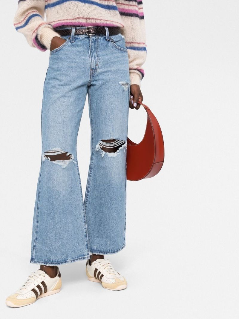 Blue Baggy Bootcut Distressed Jeans