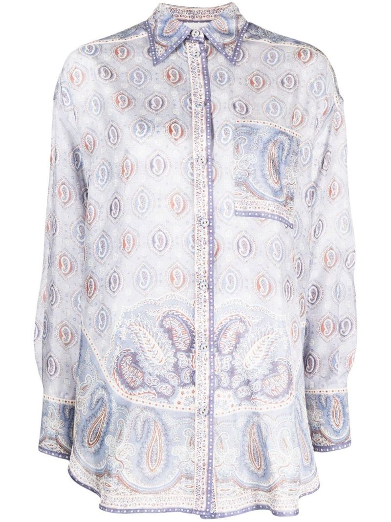 Blue Vitali Paisley Print Silk Blouse