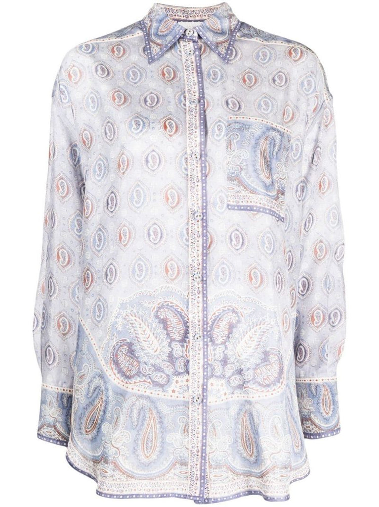 Blue Vitali Paisley Print Silk Blouse