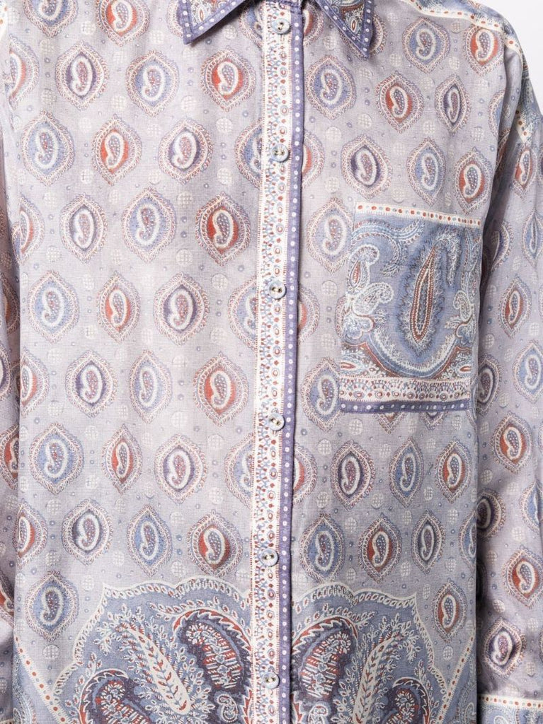 Blue Vitali Paisley Print Silk Blouse