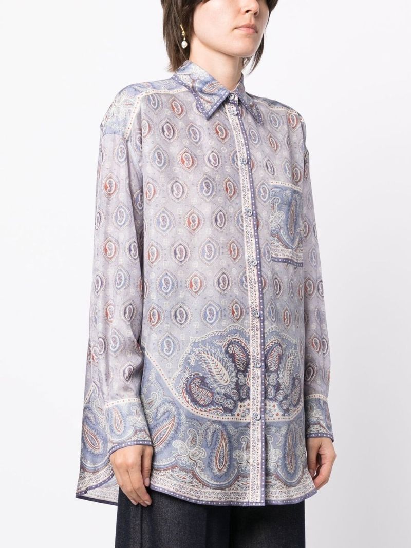 Blue Vitali Paisley Print Silk Blouse