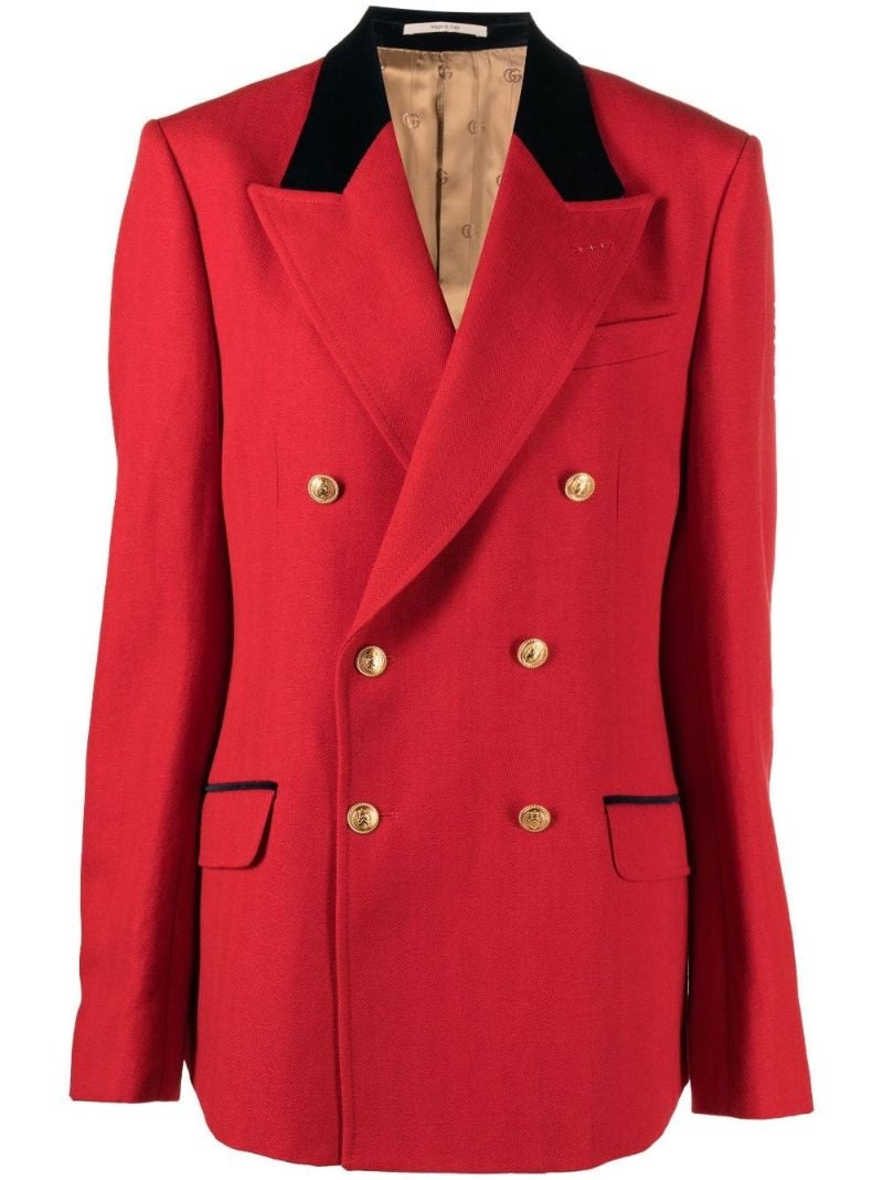 Red Herringbone Double-breasted Jacket