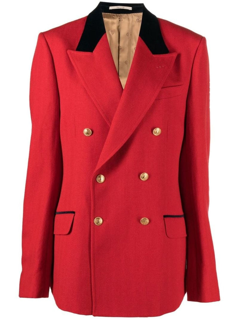 Red Herringbone Double-breasted Jacket