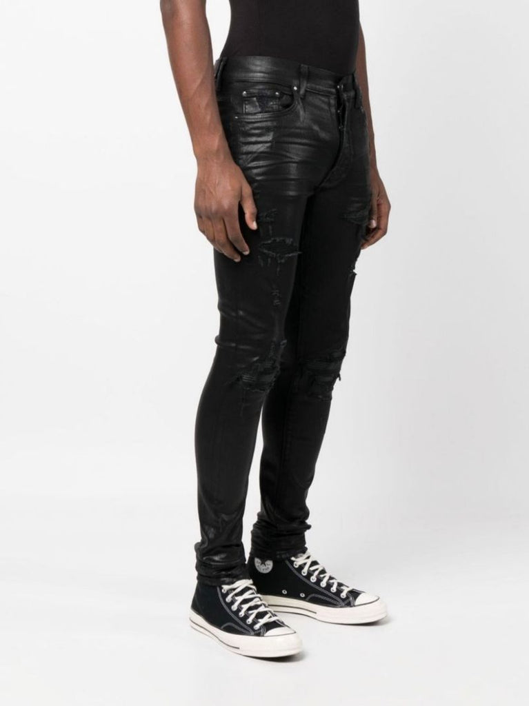 Black Mx1 Coated Distressed Skinny Jeans