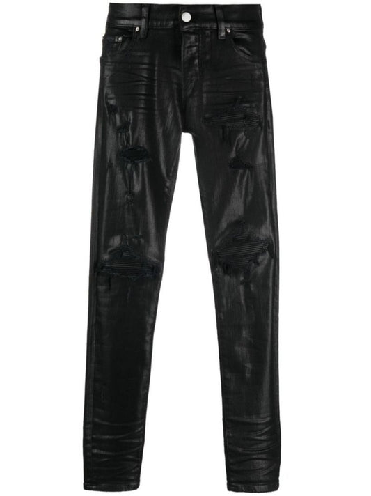 Black Mx1 Coated Distressed Skinny Jeans