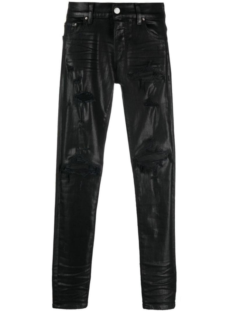 Black Mx1 Coated Distressed Skinny Jeans