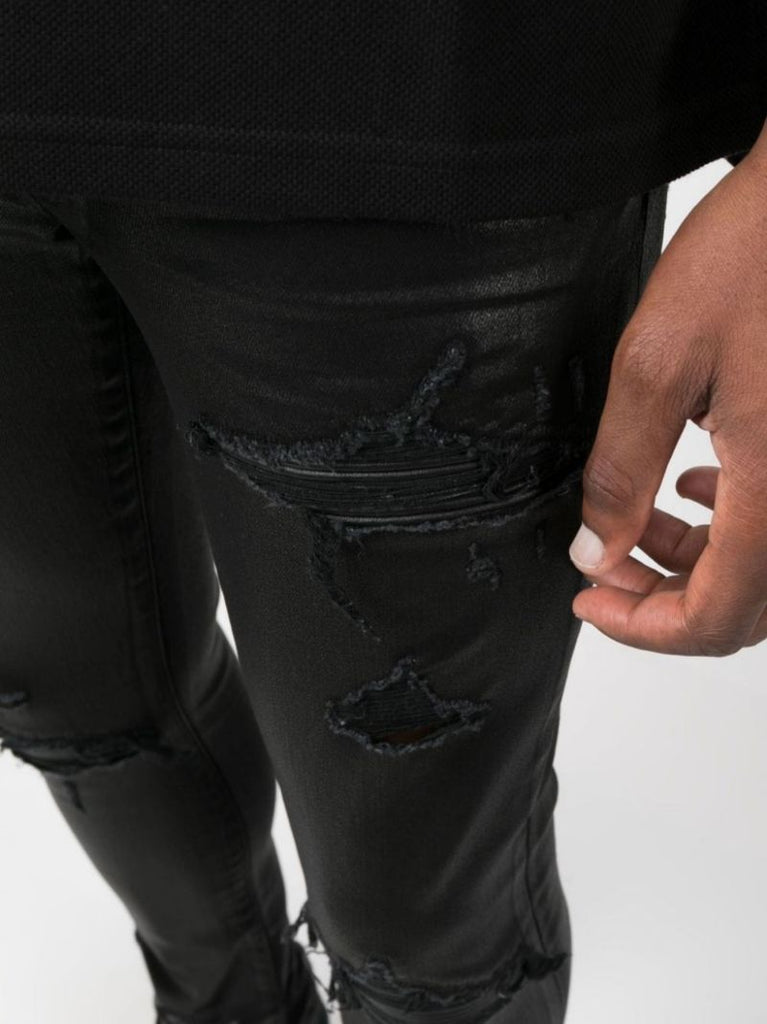 Black Mx1 Coated Distressed Skinny Jeans