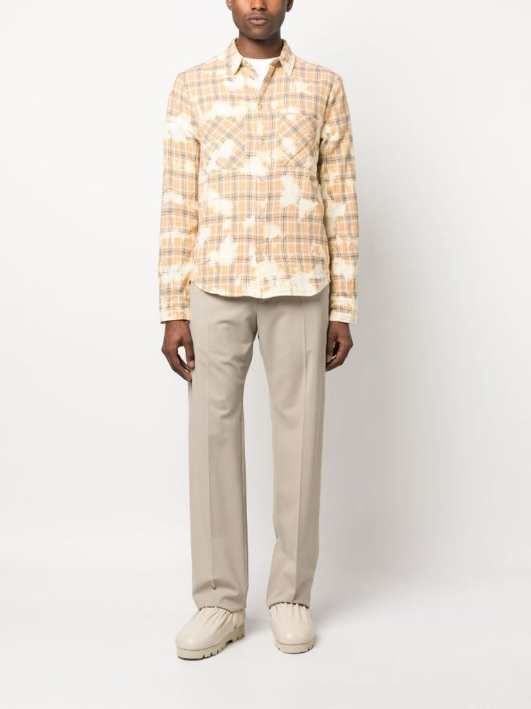 Yellow Clip-bleached Checked Cotton Shirt