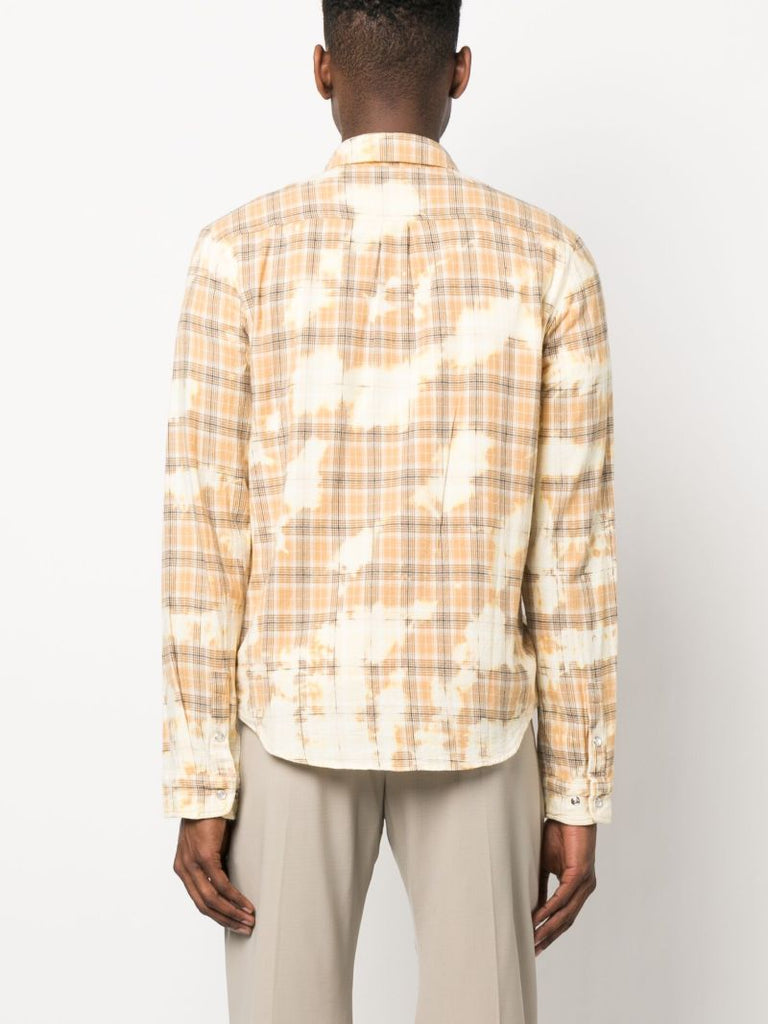 Yellow Clip-bleached Checked Cotton Shirt