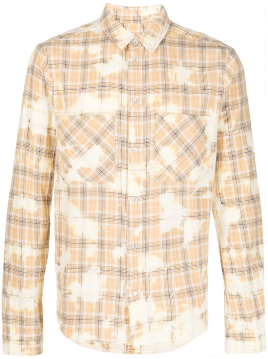 Yellow Clip-bleached Checked Cotton Shirt