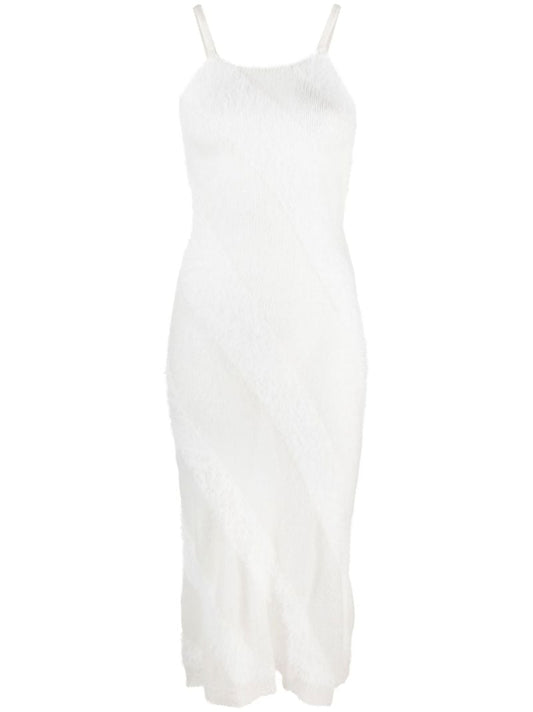 White Striped Knit Midi Dress