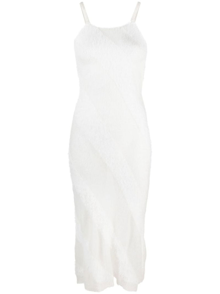 White Striped Knit Midi Dress