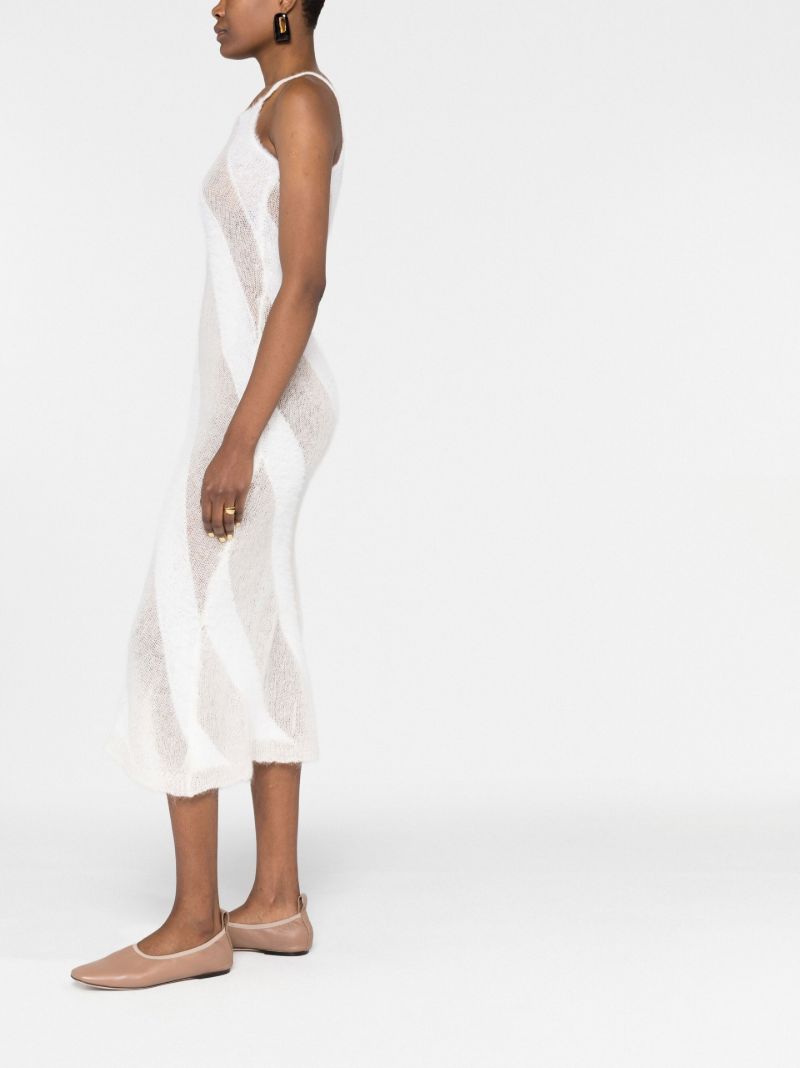 White Striped Knit Midi Dress