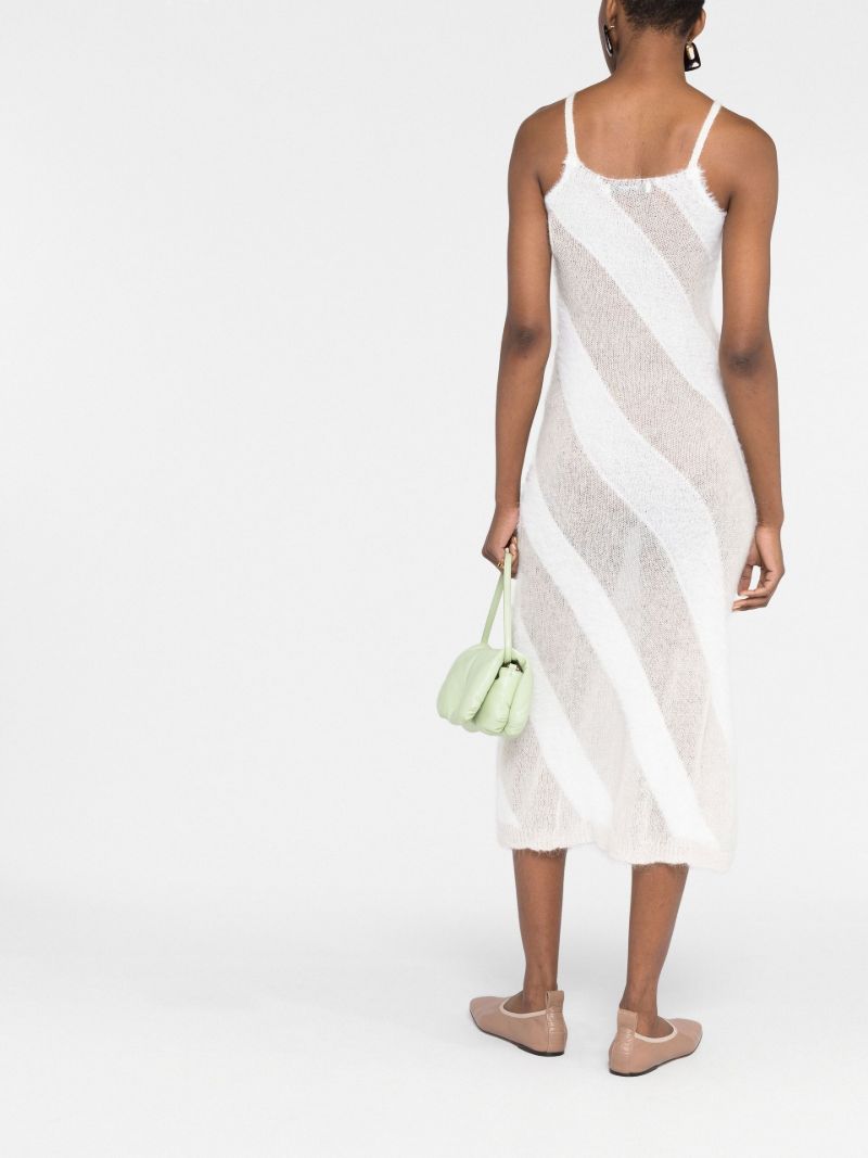 White Striped Knit Midi Dress