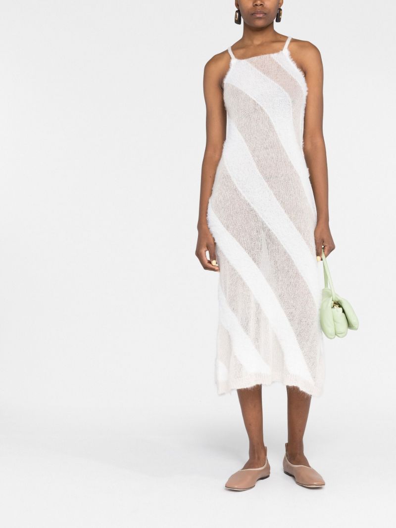 White Striped Knit Midi Dress