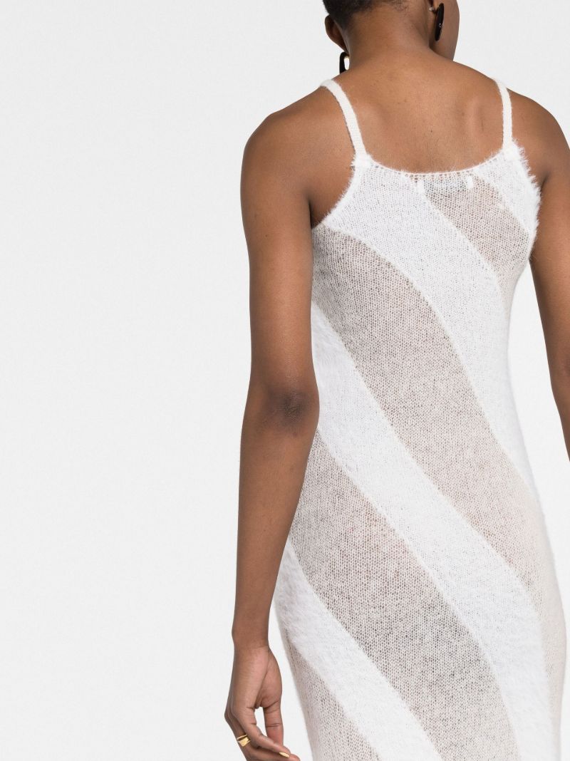 White Striped Knit Midi Dress