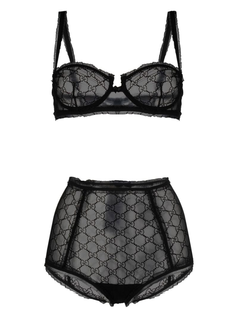 Black Gg Tulle Lingerie Set