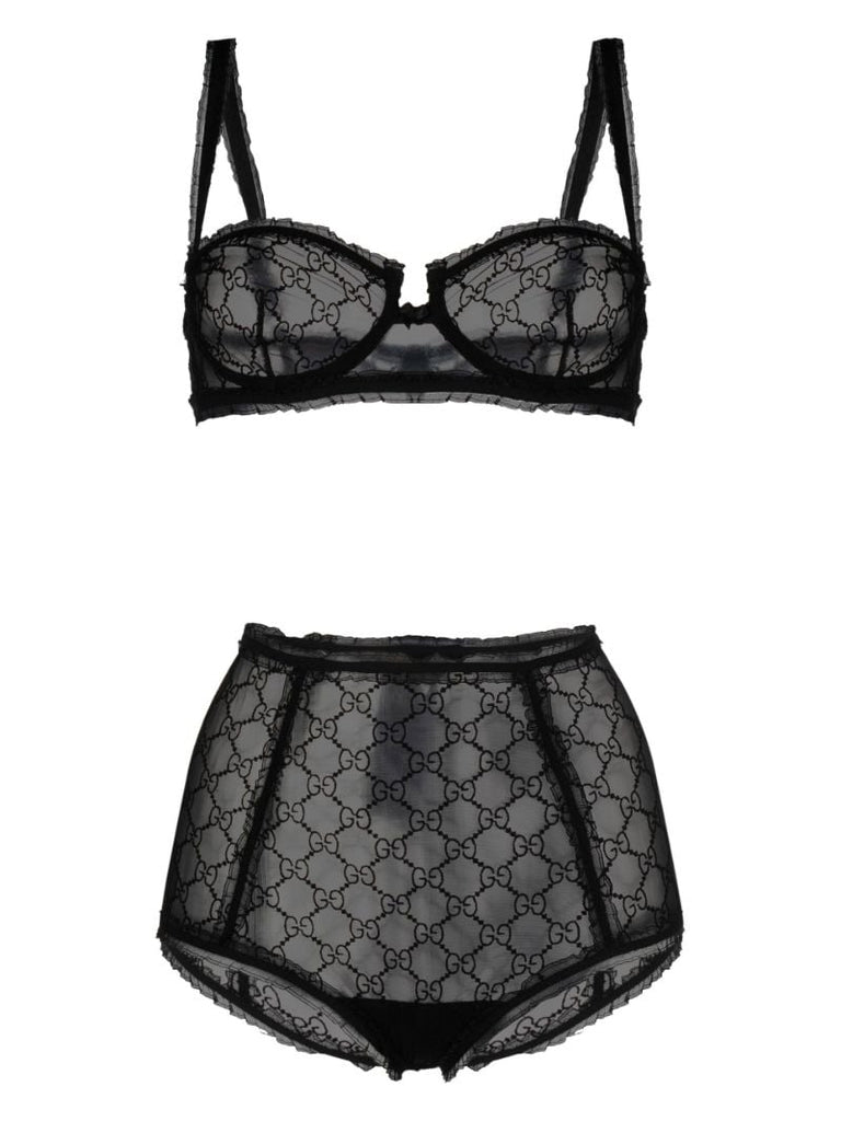 Black Gg Tulle Lingerie Set