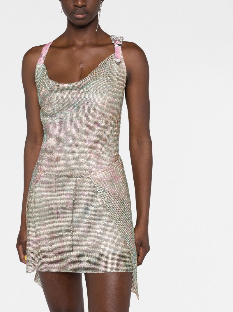 Blue Adrienne Crystal Chain Mail Mini Dress