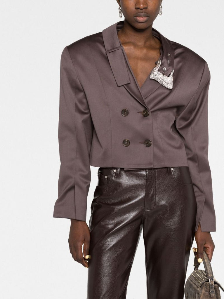 Brown Suzan Cropped Double-brasted Blazer