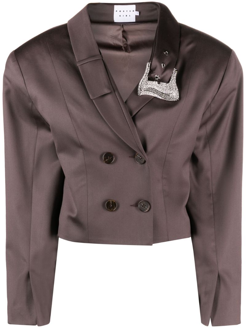 Brown Suzan Cropped Double-brasted Blazer