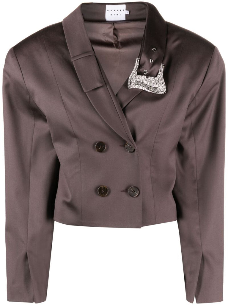 Brown Suzan Cropped Double-brasted Blazer