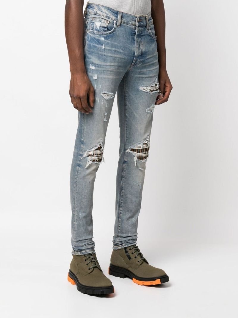 Blue Mxi Neon Plaid Skinny Jeans