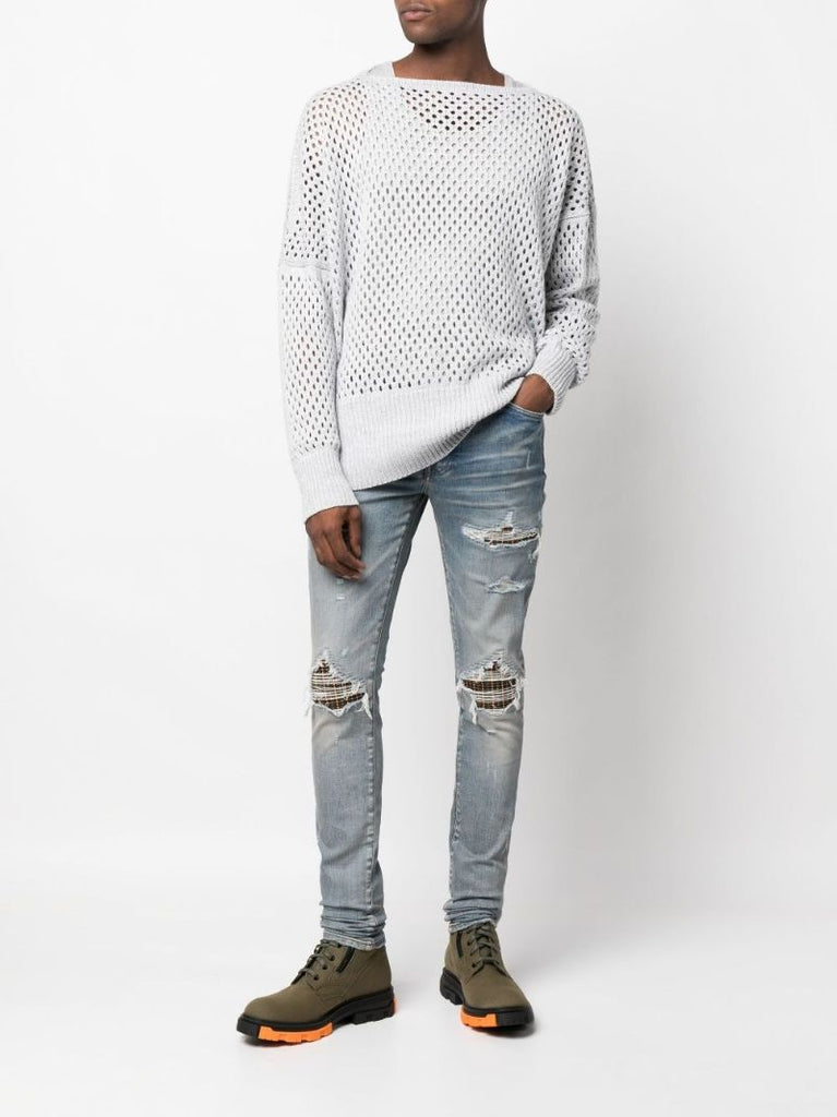 Blue Mxi Neon Plaid Skinny Jeans