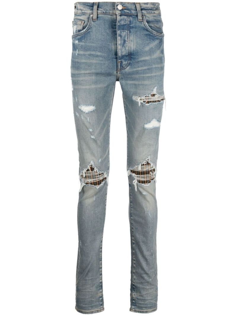 Blue Mxi Neon Plaid Skinny Jeans