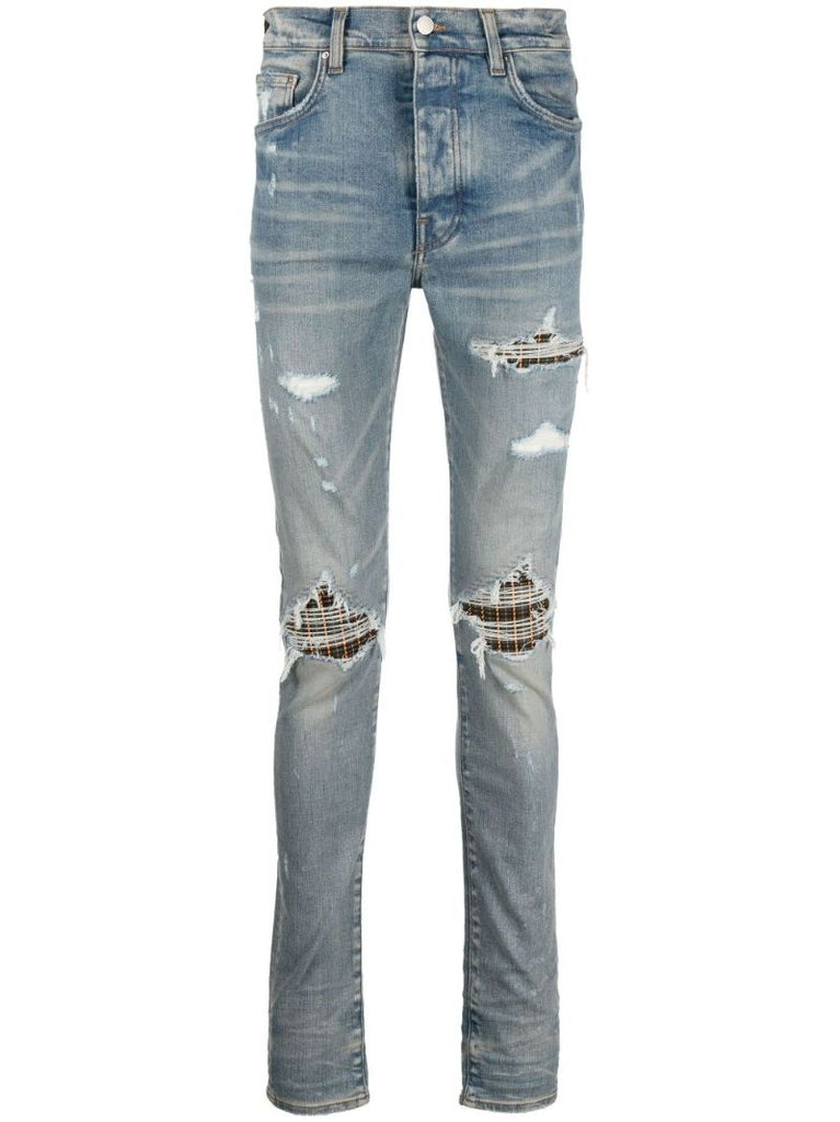 Blue Mxi Neon Plaid Skinny Jeans