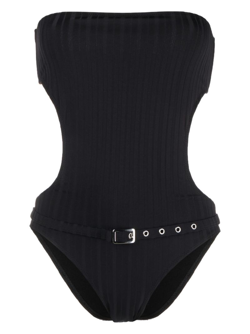 Black Nicole Ribbed Open Back Swimsuit