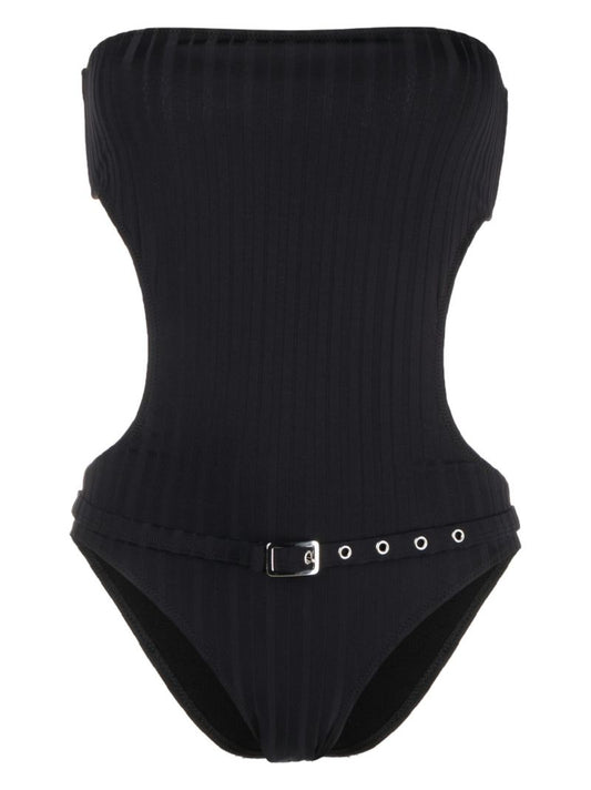 Black Nicole Ribbed Open Back Swimsuit