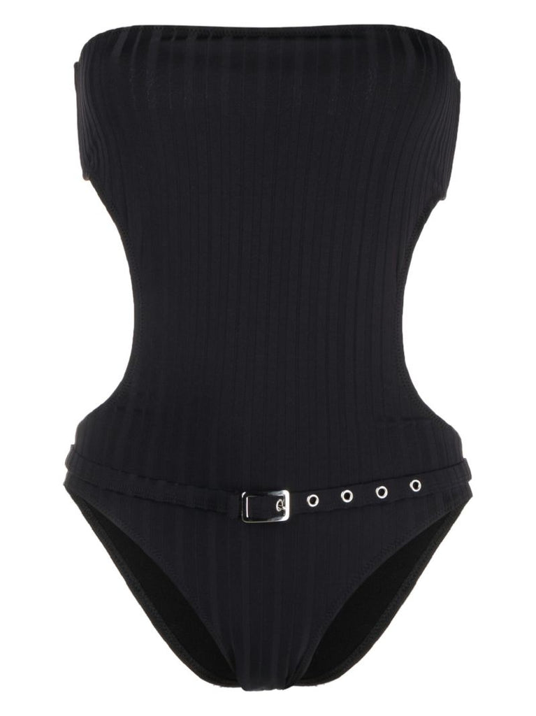 Black Nicole Ribbed Open Back Swimsuit
