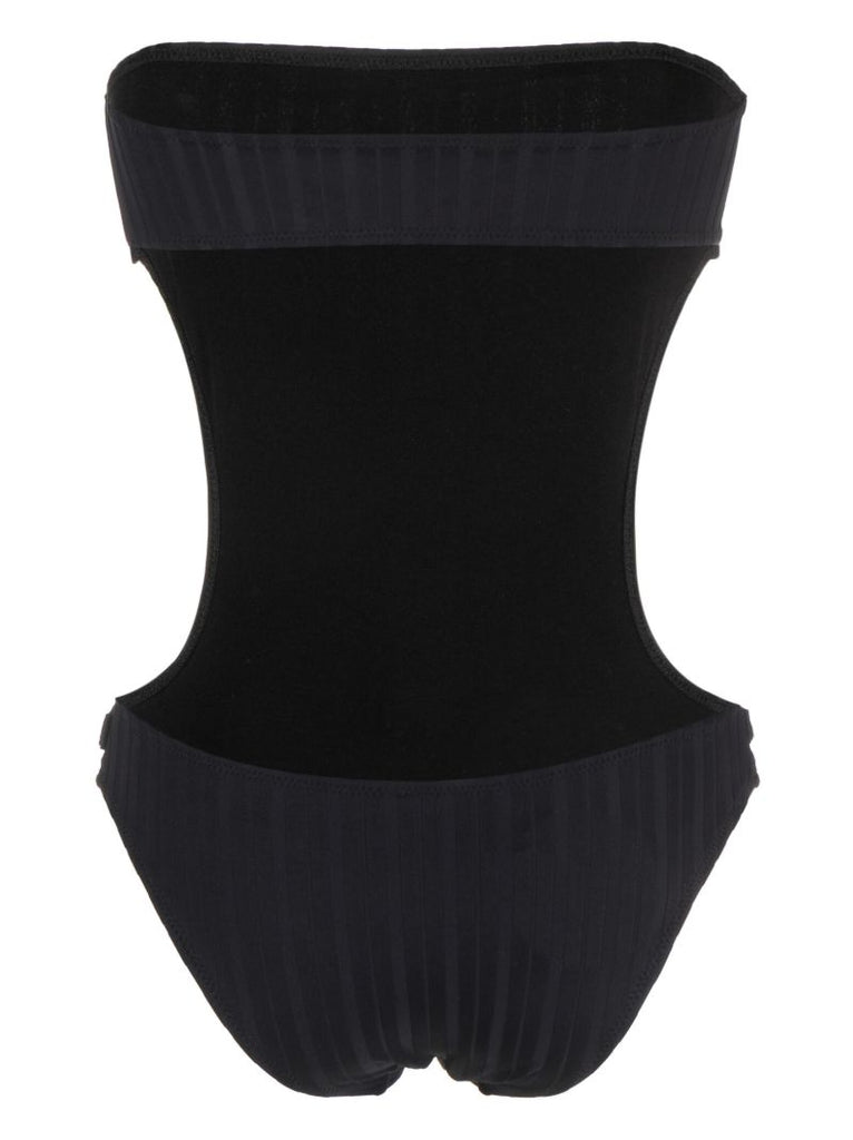 Black Nicole Ribbed Open Back Swimsuit